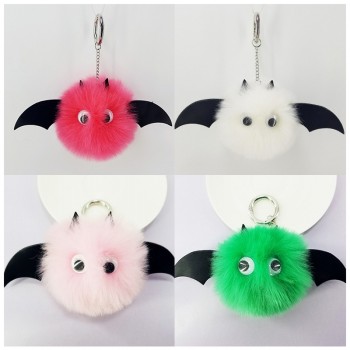 New Mini Kawaii Plush Cool bat Fur Ball keychain Soft Toys Cute Kids Plush Dolls pompom fluffy Car Key Baby For Girls Women gift