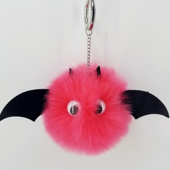 New Mini Kawaii Plush Cool bat Fur Ball keychain Soft Toys Cute Kids Plush Dolls pompom fluffy Car Key Baby For Girls Women gift