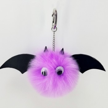 New Mini Kawaii Plush Cool bat Fur Ball keychain Soft Toys Cute Kids Plush Dolls pompom fluffy Car Key Baby For Girls Women gift