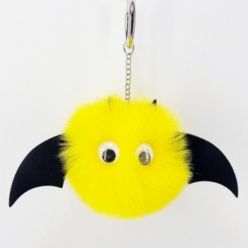 New Mini Kawaii Plush Cool bat Fur Ball keychain Soft Toys Cute Kids Plush Dolls pompom fluffy Car Key Baby For Girls Women gift