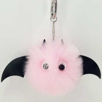 New Mini Kawaii Plush Cool bat Fur Ball keychain Soft Toys Cute Kids Plush Dolls pompom fluffy Car Key Baby For Girls Women gift