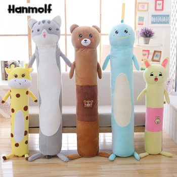 Long Body Animals Plush Pillow Stuffed Cylindrical Bolster Sleeping Companion Kids Adults Rabbit/Bear/Dino/Giraffe/Cat 95/140cm