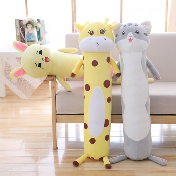 Long Body Animals Plush Pillow Stuffed Cylindrical Bolster Sleeping Companion Kids Adults Rabbit/Bear/Dino/Giraffe/Cat 95/140cm