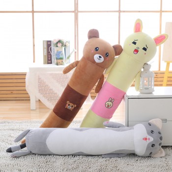 Long Body Animals Plush Pillow Stuffed Cylindrical Bolster Sleeping Companion Kids Adults Rabbit/Bear/Dino/Giraffe/Cat 95/140cm