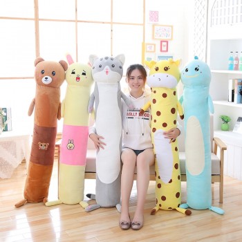 Long Body Animals Plush Pillow Stuffed Cylindrical Bolster Sleeping Companion Kids Adults Rabbit/Bear/Dino/Giraffe/Cat 95/140cm