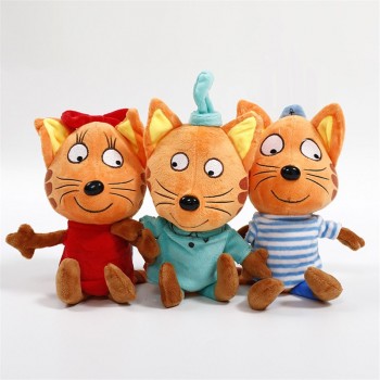 3pcs/lot Russian Cartoon Three Happy Kittens Cat With Musical Singing Suffed Plush Toys Soft Animals Cat Toy for Kids Gifts
