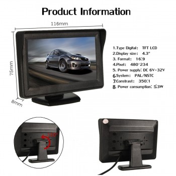 TFT LCD Car Monitor DVD Radar Detector Rearview Mirror Waterproof Rear View Backup Camera Parking Reverse Sensor System Assistan