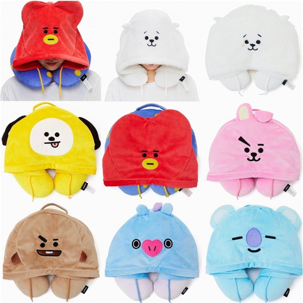 Eva2king Kpop Stars BTS Plush Pillows BT21 Bangtan Boys Cartoon U-shape Pillow Soft Stuffed Plush Toys Gifts For Children Adults