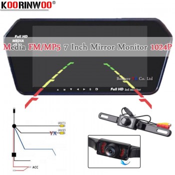 Koorinwoo Wireless 7 TFT LCD Screen 1024*600 Mirror Monitor Bluetooth MP5 with USB/SD Slot car Rearview Camera infrared System