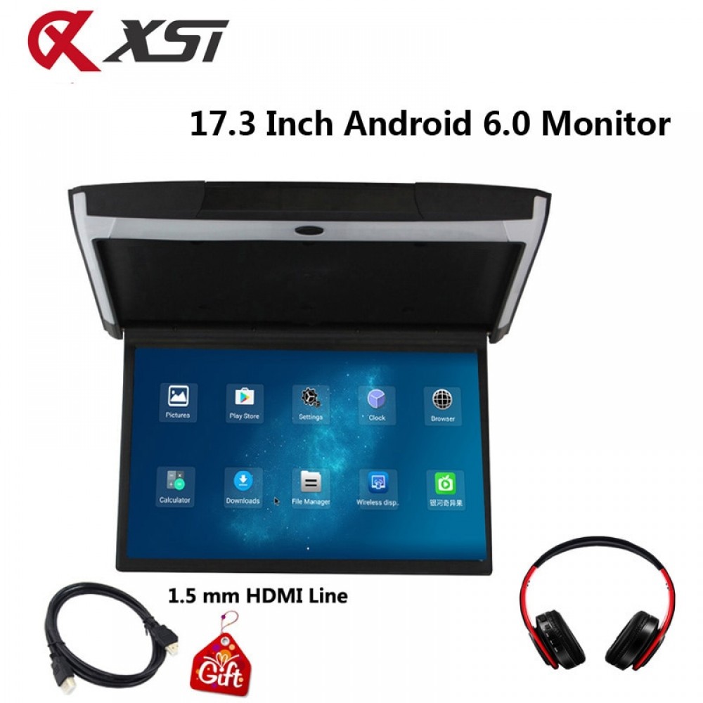 XST 17.3 Inch Android 6.0 Car Monitor Ceiling Mount Roof HD 1080P Video IPS Screen WIFI/HDMI/USB/SD/FM/Bluetooth/Speaker