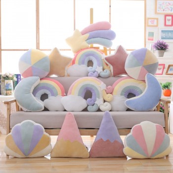cute Sky Series Pillow Stuffed Moon, Shooting Star and Rainbow Plush Toys Soft Shell Cushion Nice baby sleeping Pillow