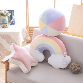 cute Sky Series Pillow Stuffed Moon, Shooting Star and Rainbow Plush Toys Soft Shell Cushion Nice baby sleeping Pillow