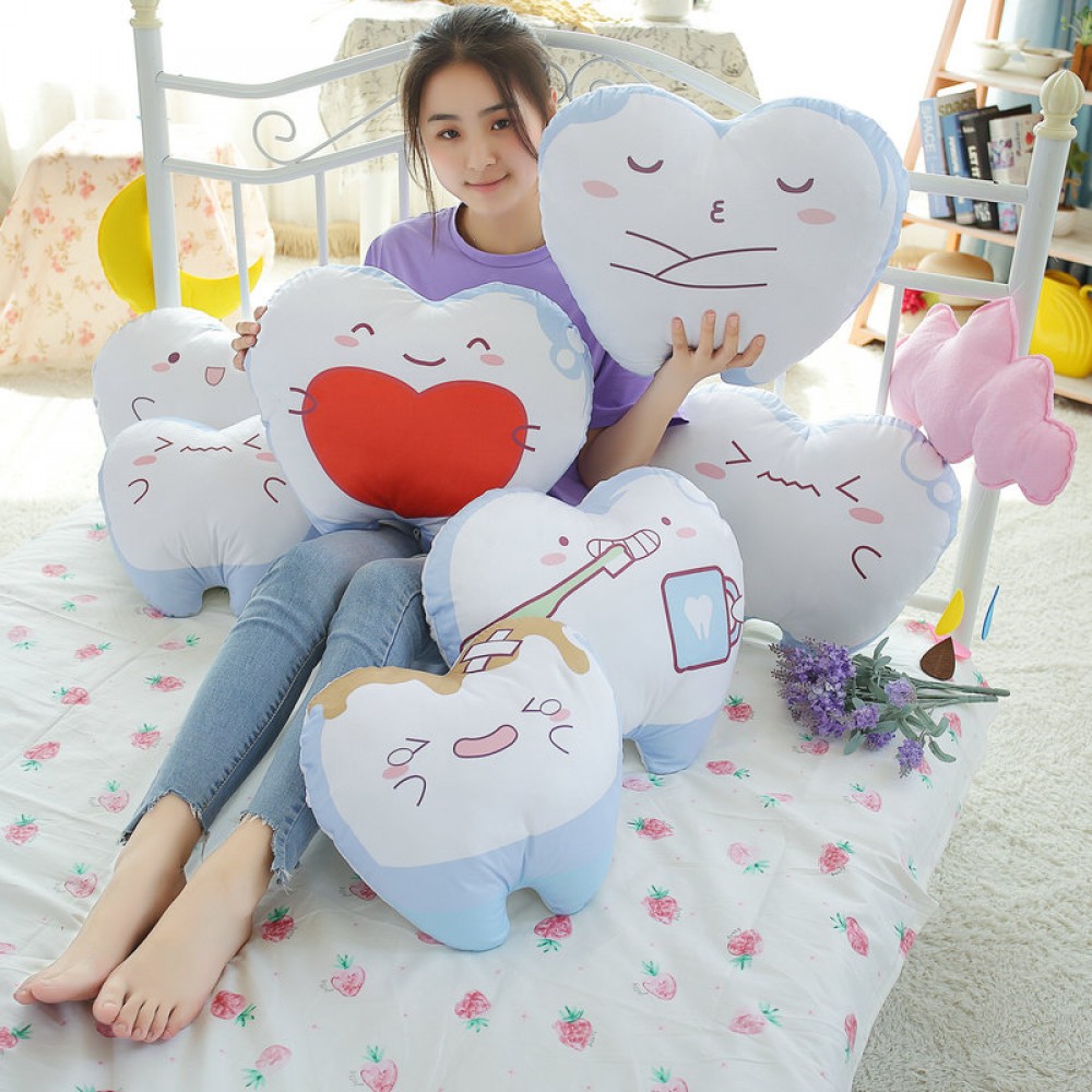 1pc 32cm/42cm Cute Plush Simulation Teeth Pillow Stuffed Plush Teeth Pillow Cushions With Different Expressions Creative Gifts
