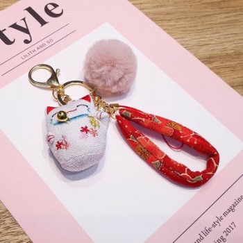 Cute Lucky Cat Plush Keychain Pendant Kawaii Keychains For Woman Car Bag KeyRing Toy