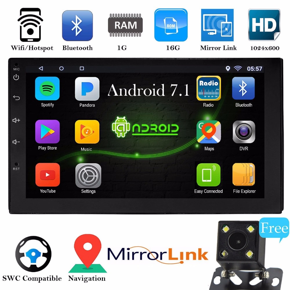Kingslim Car auto Stereo Monitor Radio MP5 Android 7.1 Bluetooth Car Stereo Radio 2 DIN 7 MP5 Player with GPS Wifi Rear Camera