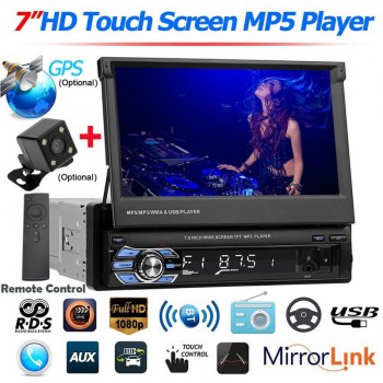 7 Inch Car MP5 Player Android RDS AM FM Radio GPS Navigation Retractable 1 DIN Touch Screen USB Bluetooth Receiver With Camera