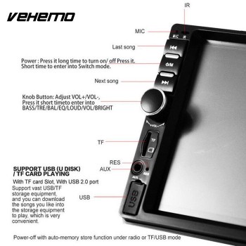 Vehemo FM/USB/AUX Auto MP5 Player MP5 Player Automobile Car MP5 Player Smart Flexible FM Radio