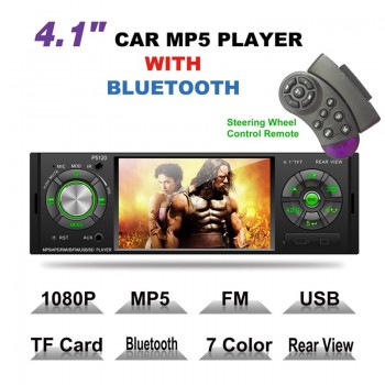 1 DIN Car MP5 Player 4.1  Screen Display FM Radio Audio Stereo Bluetooth USB AUX-IN with Steering Wheel Control Remote