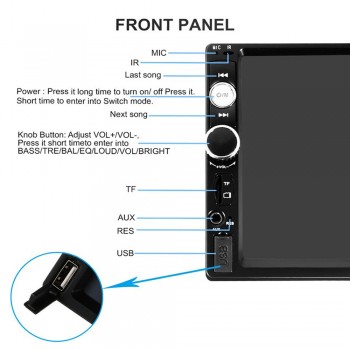 2 Din 7 inch TFT touch screen Car MP5 player Car monitor Support MP5/FM Radio/Bluetooth/Rearview camera