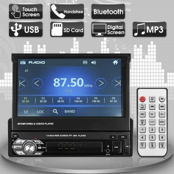 7 Inch Car Stereo Audio MP5 MP4 MP3 DVD Player Bluetooth AUX FM Radio Retractable with Remote control