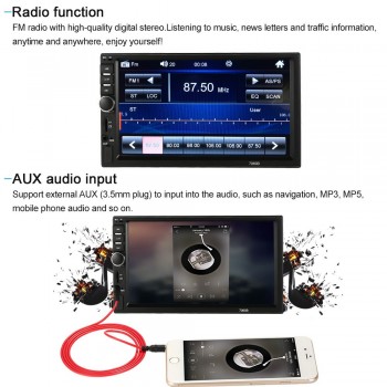 KKmoon 7 Car Video MP5 Multimidia Player Automagnitola 2-din Radio BT FM Steering Wheel Control Support Rear View Camera Input