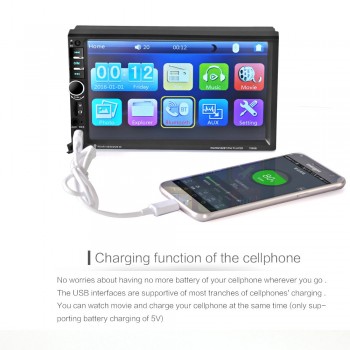 7 Inch HD Touch Screen 2 Din Bluetooth Auto Car Audio Stereo FM MP5 Player Support AUX USB TF Phone + Reverse Rearview Camera