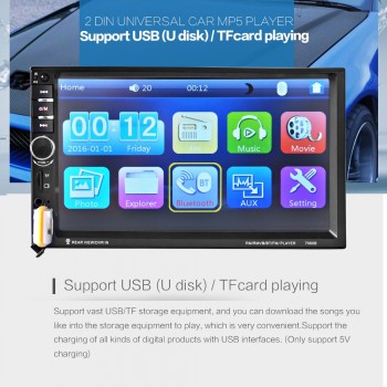 7 Inch HD Touch Screen 2 Din Bluetooth Auto Car Audio Stereo FM MP5 Player Support AUX USB TF Phone + Reverse Rearview Camera