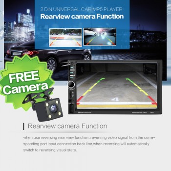 7 Inch HD Touch Screen 2 Din Bluetooth Auto Car Audio Stereo FM MP5 Player Support AUX USB TF Phone + Reverse Rearview Camera