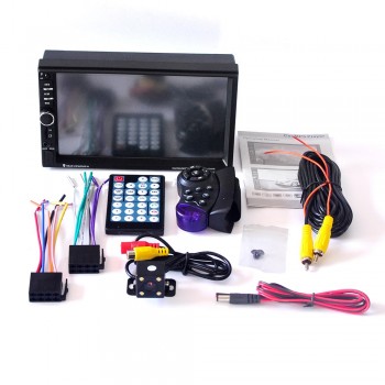 7 Inch HD Touch Screen 2 Din Bluetooth Auto Car Audio Stereo FM MP5 Player Support AUX USB TF Phone + Reverse Rearview Camera