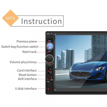 7 Inch 2 DIN Bluetooth In Dash HD Touch Screen Car Video FM Radio Stereo Player Support Camera Mirror Link for iPhone Android