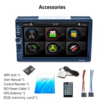 7 2-Din Car Touch Screen Stereo Bluetooth MP5 Player GPS AUX North America Map