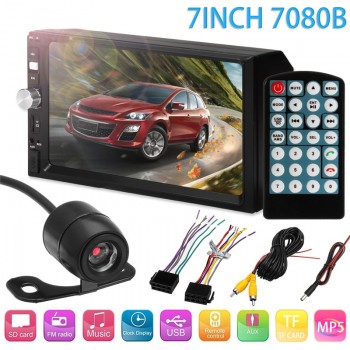 7 Inch 2DIN Car MP5 Player Remote control Bluetooth for Touch Screen Stereo Radio + HD Round Camera Rear View Camera  Car