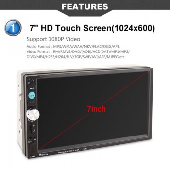 2DIN 7inch Car MP5 Player HD 1024*600 with Card Reader Radio FM Tuner Fast Car Stereo Audio Charge with Camera