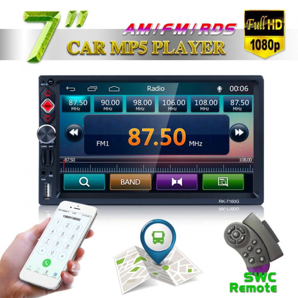 7 Inch 2 DIN Bluetooth Auto Multimedia Car Stereo MP5 Player GPS Navigation AM FM RDS Radio Support Mirror Link Rear View Camera