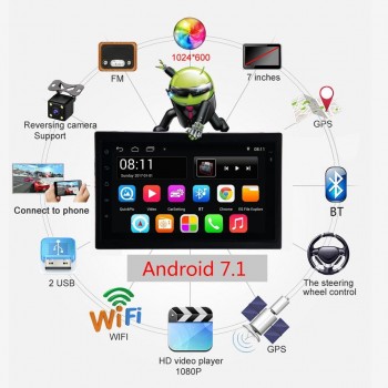 DC12V 2 DIN 71080P Touch Screen QUAD-core Android 7.1 GPS Navigation Bluetooth FM WiFi Auto Radio MP5 Player Rear View Camera