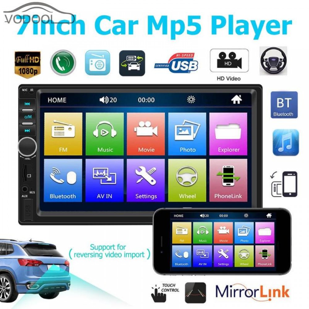 7018B 7 2 Din Touch Screen Car MP5 Player Auto Multimidia Video Player w/ 360 Rotation Magnet Phone Holder Support Mirror Link