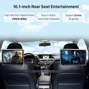 Seicane 10.1inch Headrest MP5 Player Rear Seat Entertainment Free Tilt Multilingual IR FM Transmitter Game Function SD USB