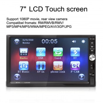 7 HD Bluetooth Touchs Screen 2 Din Car Stereo Radio FM AUX USB MP5 Player + Rear View Camera + Remote Controller + Power Cable