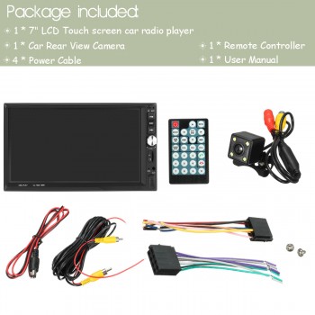 7 HD Bluetooth Touchs Screen 2 Din Car Stereo Radio FM AUX USB MP5 Player + Rear View Camera + Remote Controller + Power Cable
