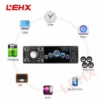 LEHX 4.1inch 1Din MP5 Vdieo player Car Radio Audio Stereo USB\TF  AUX FM Radio Station Bluetooth with Rearview Camera Auto Park