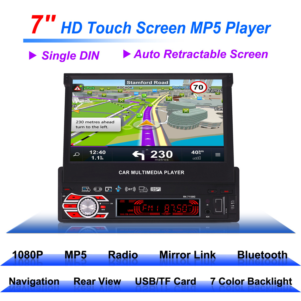 New 7 - Inch Fully Automatic Vehicle-mounted Realplay MP5 Colorful Light GPS Navigation All-in-one Machine Car Video Players
