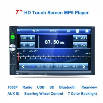 7023B 7 Inch 2 DIN 1080P HD Touch Screen TFT Bluetooth FM/USB/AUX + Rear View Camera Car Radio Video Audio MP4 MP5 Player