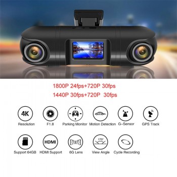 AfmoDVR Car DVR 4K Dash Cam Dual Lens WIFI Dash Camera GPS Dash Camera in Car Video Camera Full HD WDR Car DVR with Two Cameras