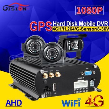 Online WIFI GPS 4G LTE Network HDD 4CH Hard Disk Car Video Mobile Dvr +3x2.0MP Waterproof Night Vision Backup Camera+500GB