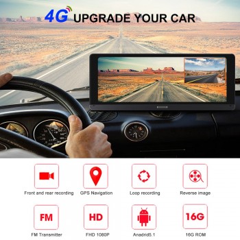 Bluavido 8IPS Car DVR GPS 4G Android Navigation ADAS Full HD 1080P Dash Camera Dual Lens car video Recorder Remote Live monitor