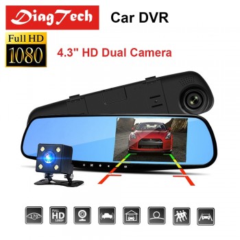 Gryan 4.3 Inch Car DVR Camera Dash Cam FHD 1080P Dual Lens Car Auto DVR Mirror Recorder Car Rearview Mirror G-sensor DVRs