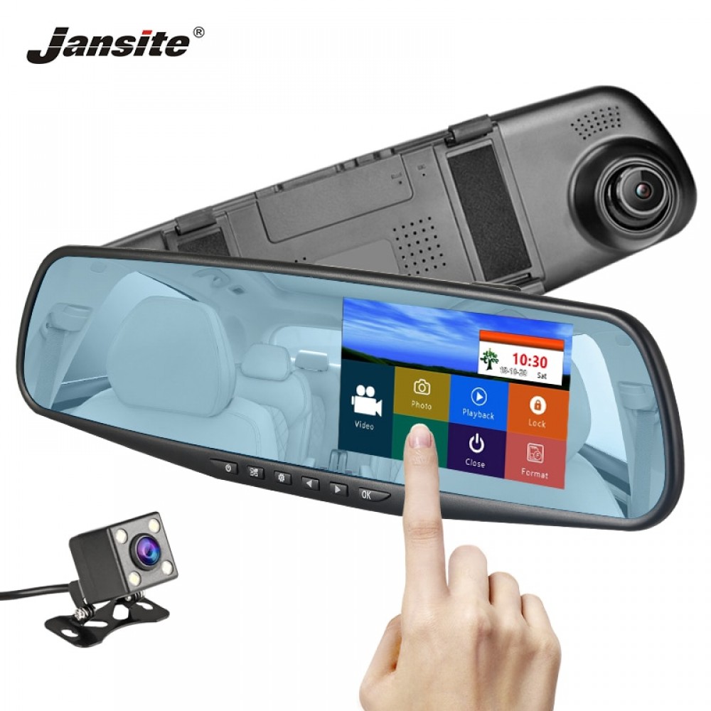 Jansite Car DVR 4.3 Touch screen Dual Lens Car Camera FHD 1080P Video Recorder Rearview Mirror With Rearview DVR Dash cam Auto