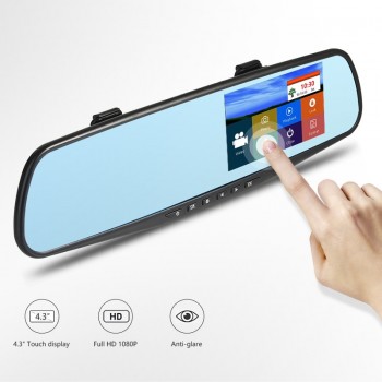 Jansite Car DVR 4.3 Touch screen Dual Lens Car Camera FHD 1080P Video Recorder Rearview Mirror With Rearview DVR Dash cam Auto