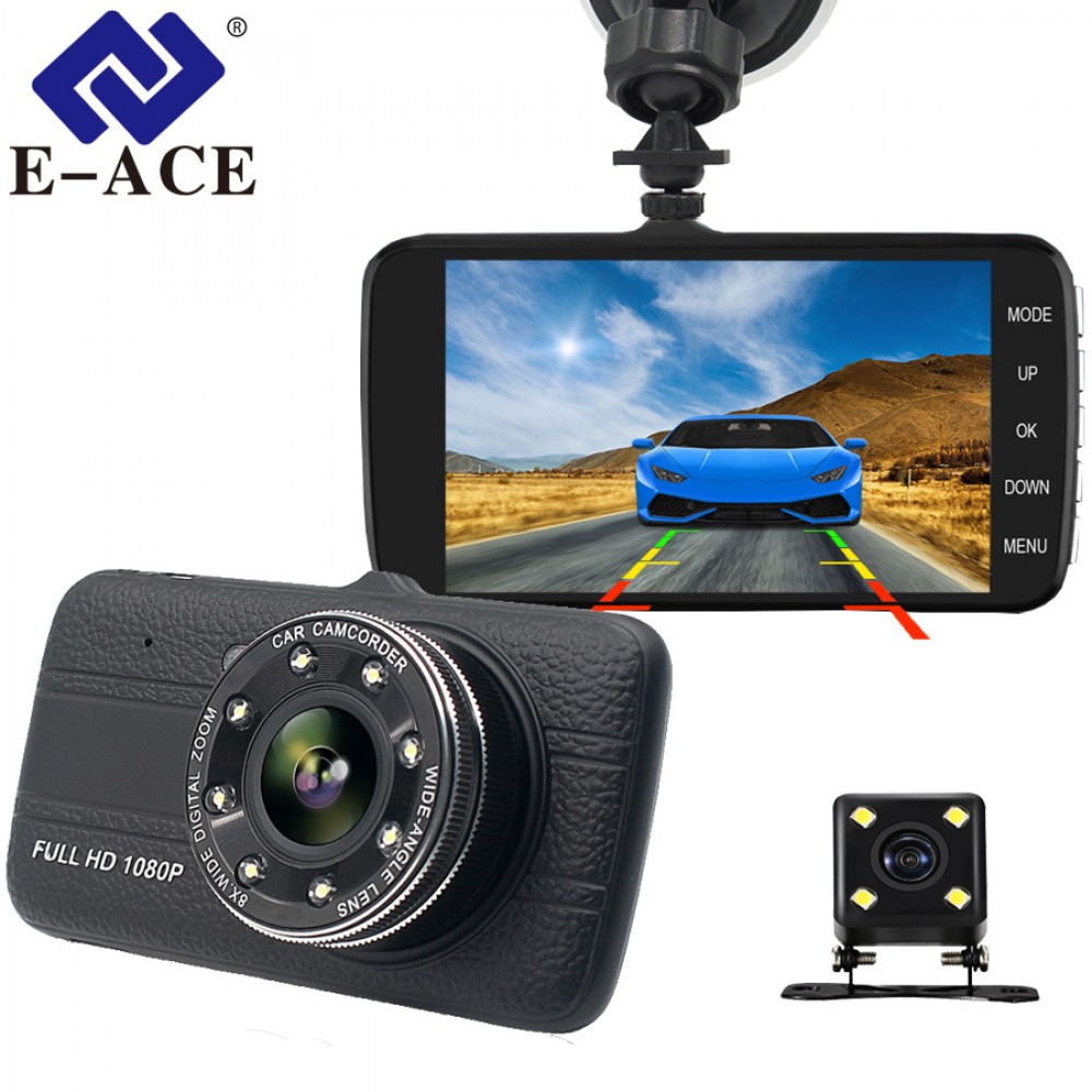 E-ACE Car Dvr 4.0 Inch Dash Camera With Rear View Camera Full HD 1080P Dual Lens Video Recorder Auto Registrars Vehicle Dashcam