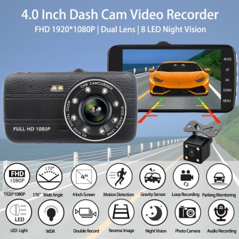 E-ACE Car Dvr 4.0 Inch Dash Camera With Rear View Camera Full HD 1080P Dual Lens Video Recorder Auto Registrars Vehicle Dashcam